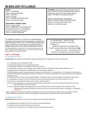 Biology Syllabus.pdf - IB BIOLOGY SYLLABUS CORE: Topic 1: Cell Biology ... 