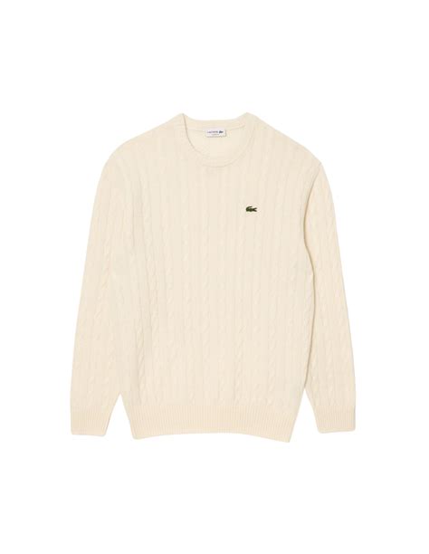 Mens Wool Lacoste Crew Neck With Cable Detail Sweater