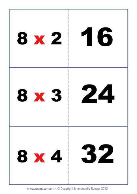 Cartes Flash Multiplications De La Table De 8 Gratuit Memozor