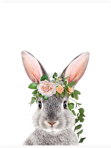 Bunny With Flower Crown Baby Animals Art Print By Synplus Art Print