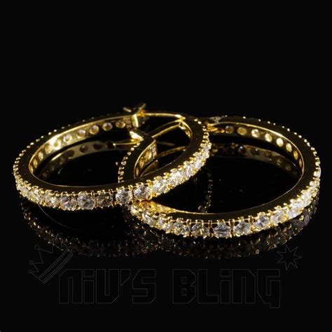 18k Gold Iced Hoop Earrings Nivs Bling