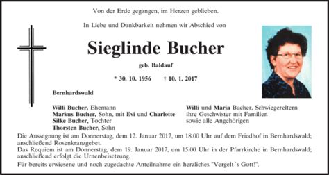 Traueranzeigen Von Sieglinde Bucher Mittelbayerische Trauer