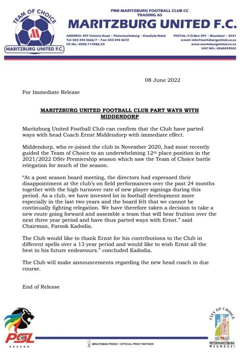 Maritzburg United Fc On Twitter Immediate Release Weareunited