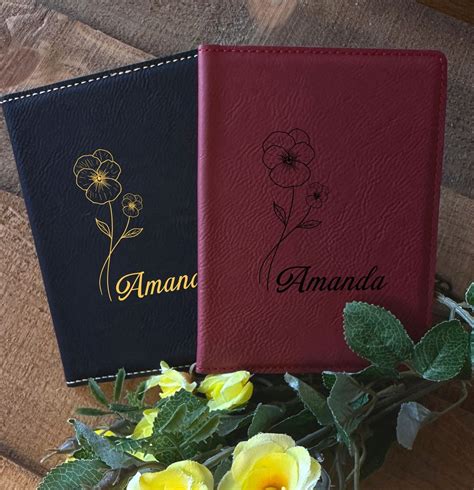 Birth Flower Leather Passport Holder Custom Name Passport Cover