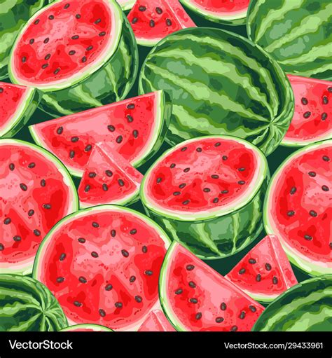 Seamless Pattern With Watermelons And Slices Vector Image