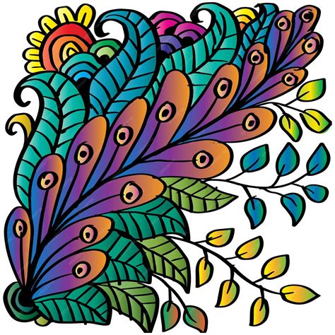 Premium Vector Doodle Peacock Feather With Floral Ornamnet