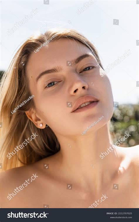 Portrait Blonde Woman Blue Eyes Bare Stock Photo Shutterstock