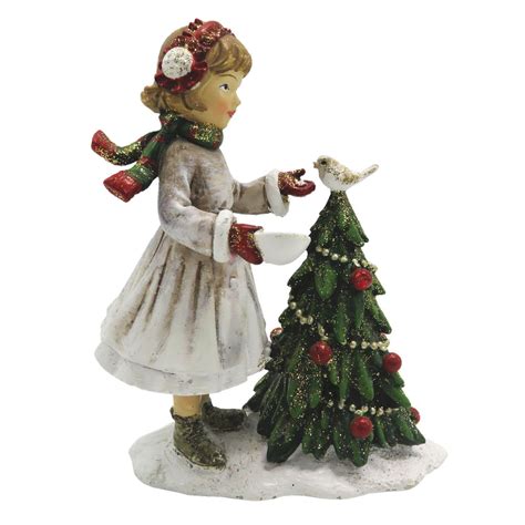 Deko Figur M Dchen Vogel Baum Winterkind Weihnachten Landhaus Shabby