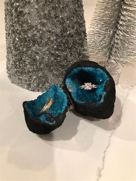 Teal Geode Ring Box Proposal Ideas Wedding Ring Jewelry Etsy