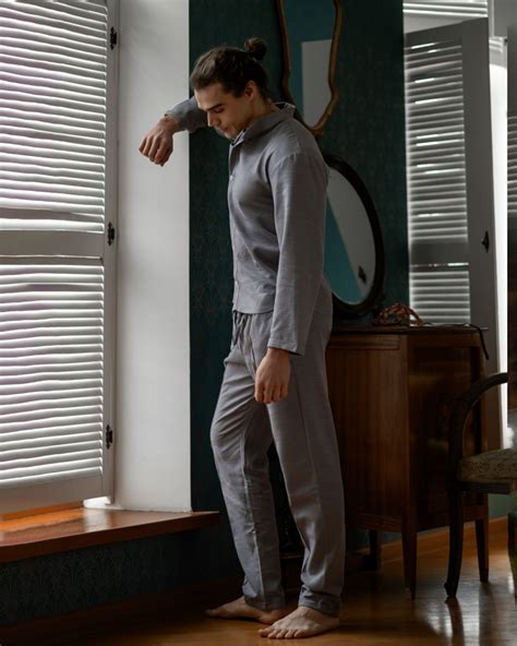 Домашній костюм Чоловічий з льону Сірий