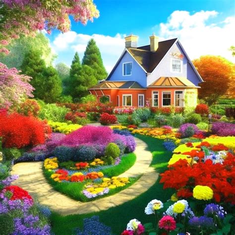 Premium AI Image | A house in a colorful flower garden