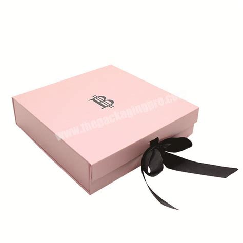 Luxury Flat Pack Folding Cardboard Paper Pink Box Ribbon Closures Book Shaped Foldable Packaging