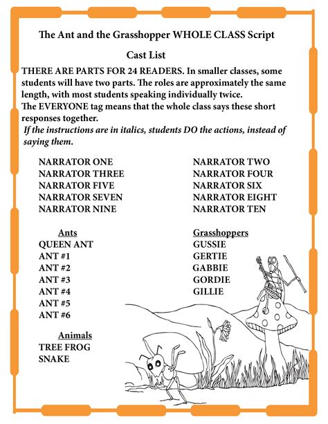 Aesop S Fable The Ant And The Grasshopper Free Readers Theater Script