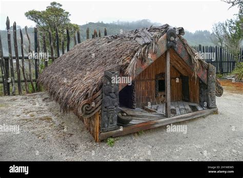 Traditional Maori House Seen In New Zealand Stock Photo Alamy