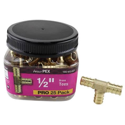 Apollo 1 2 In Brass PEX B Barb Tee Pro Pack 25 Pack APXT1225JR The