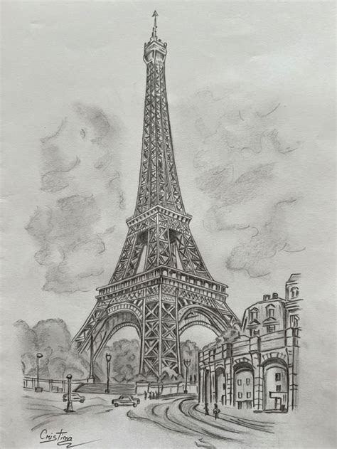 A Drawing Of The Eiffel Tower In Paris