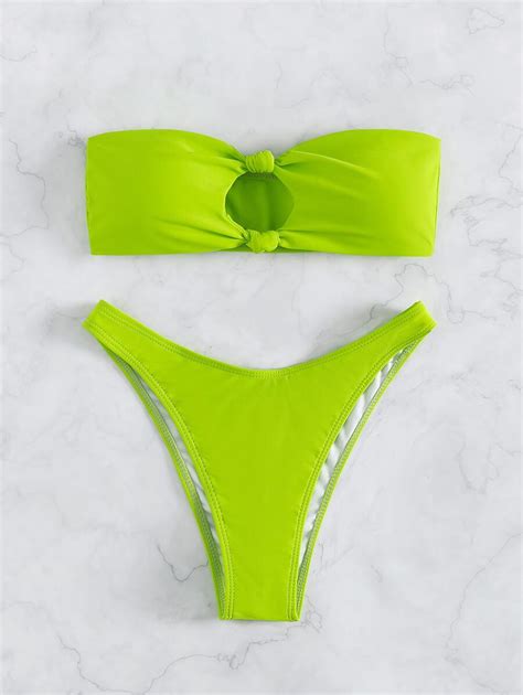 Bikini de neón con nudo decorativo en la playa de verano Moda de Mujer SHEIN México