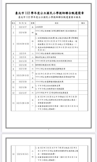 臺北市112學年度公立國民小學教師聯合甄選簡章 教師板 Dcard