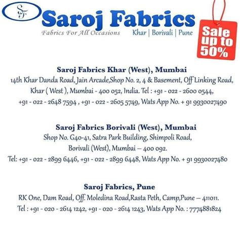 Saroj Fabrics Sale At Khar Borivali And Pune Is Now On Upto Off