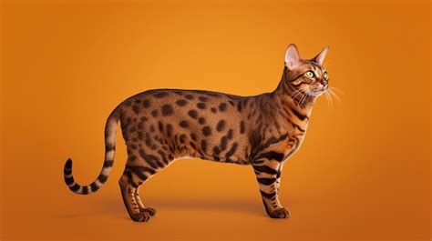 Standing Brown Bengal Cat Side View Isolated On Orange Premium AI