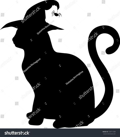 Silueta negra de gato con sombrero vector de stock libre de regalías