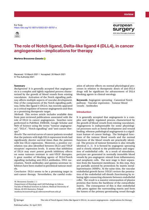 Pdf The Role Of Notch Ligand Delta Like Ligand Dll In Cancer