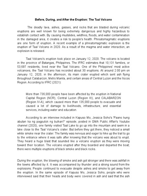 Before, During, and After The Eruption - The Taal Volcano | PDF | Volcano | Types Of Volcanic ...