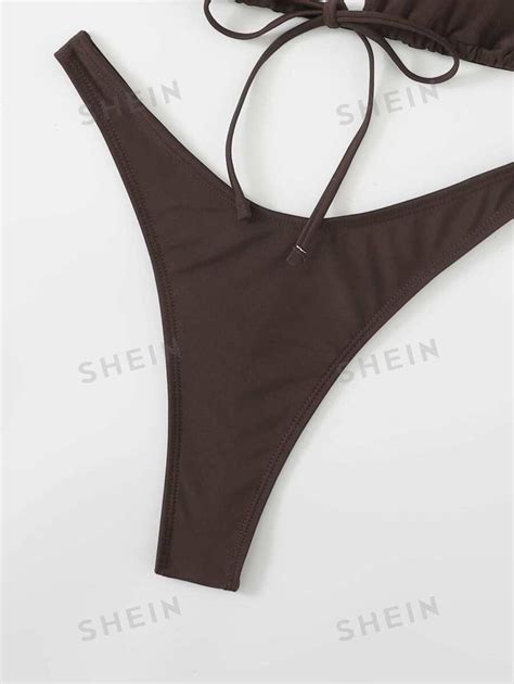 SHEIN Swim Ensemble de bikini unicolore soutien gorge à nœud