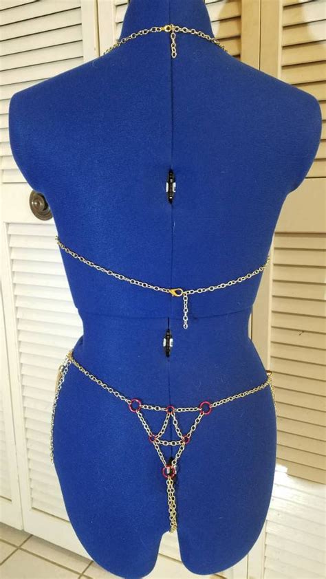 Chain Mail Bikini Set With Color Options Attached Nipple Etsy