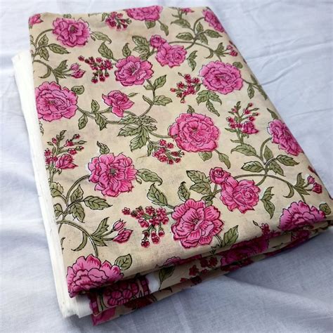 Pink Floral Print Cotton Fabric Indian Cotton Fabric Dressmaking