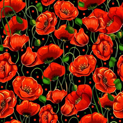 Premium Vector Red Poppy Flowers Beautiful Bright Seamless Pattern