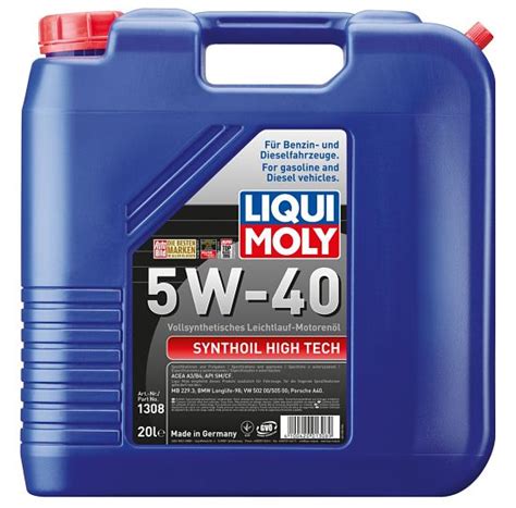 Масло моторное liqui moly synthoil high tech 5w40 4л, характеристики ...