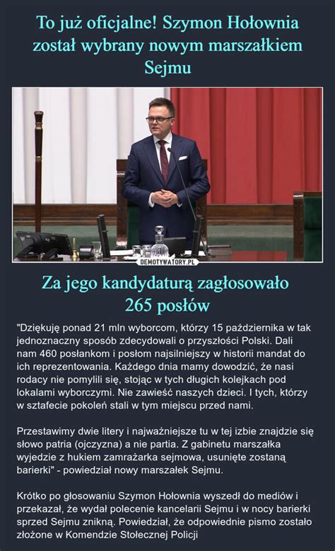 To już oficjalne Szymon Hołownia został wybrany nowym marszałkiem