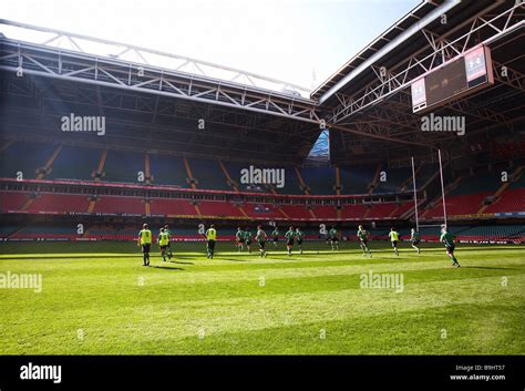 Welsh Rugby squad training Inside the Principality stadium Stock Photo ...