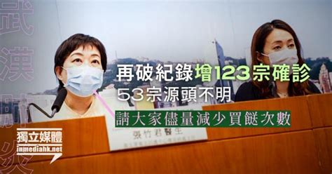 【武漢肺炎】再破紀錄增123宗確診 53宗源頭不明 張竹君：請大家減少買餸 獨媒報導 獨立媒體