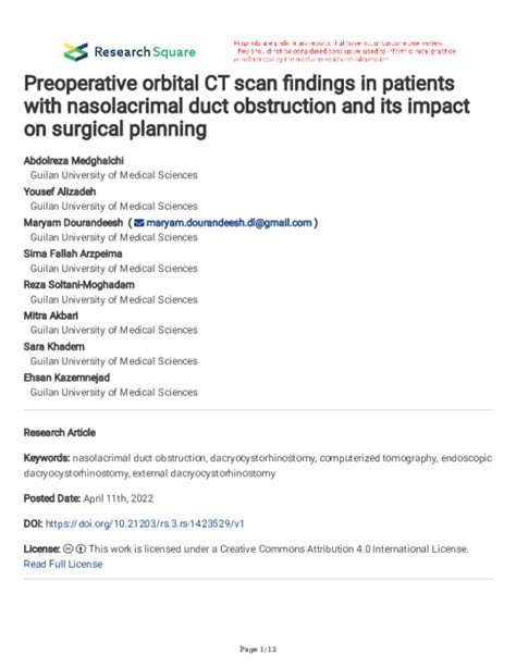 Pdf Preoperative Orbital Ct Scan Findings In Patients With