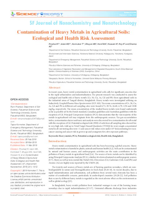 Pdf Contamination Of Heavy Metals In Agricultural Soils Ecological