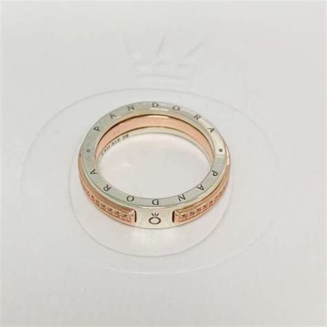 Pandora Signature Two Tone Logo Pav Ring Gem