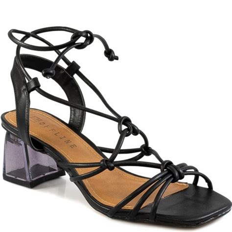 Sandália Salto Bloco Naked Heels Bico Quadrado Offline 21932 Preto Sapato Show