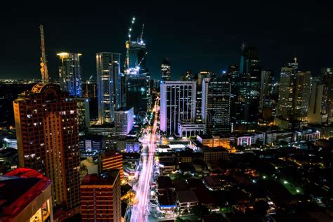 Manila City Building Center at Night Stock Image - Image of water ...