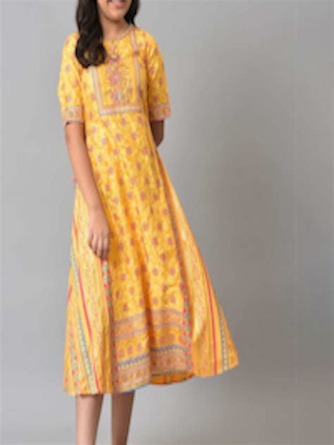 Buy Aurelia Girls Yellow And Pink Ethnic Motifs Chiffon A Line Midi Dress