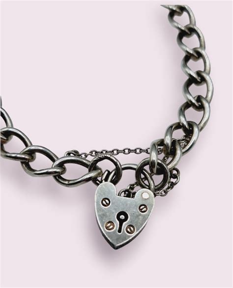 Sterling Silver Heart Locket Charm Bracelet Vintage Etsy