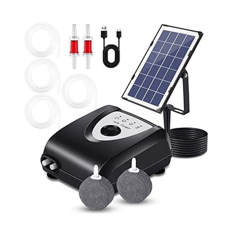 Aquarium Air Pump, Solar Air Pump Double Oxygen Piping Pond Pump Solar Aerator for Pond, Air ...