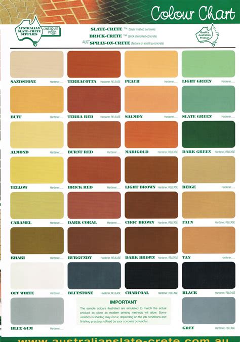 Concrete Colour Charts Paving Solutions Concreters Melbourne