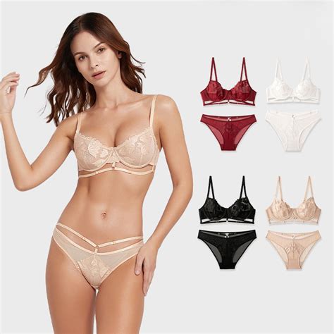 Elegante Hollow Out Sexy Underwear Panties Temptation Women Lace Lingerie Set Underwear And