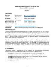 Ua Syllabus Summer Pdf Introduction To Econometrics Econ Ua