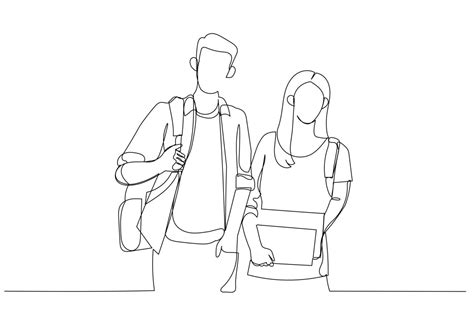 Drawing Of Two Students On Campus Standing Side To Side Looking