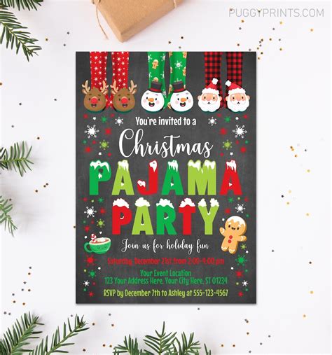 Christmas Pajama Party Invitation Editable Holiday Pajama Party