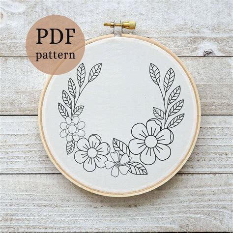 Floral Wreath Embroidery Pattern Flower Pattern Frame Embroidery