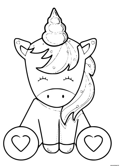 Coloriage Licorne Kawaii Avec Des Coeurs Et De Jolie Cheveux